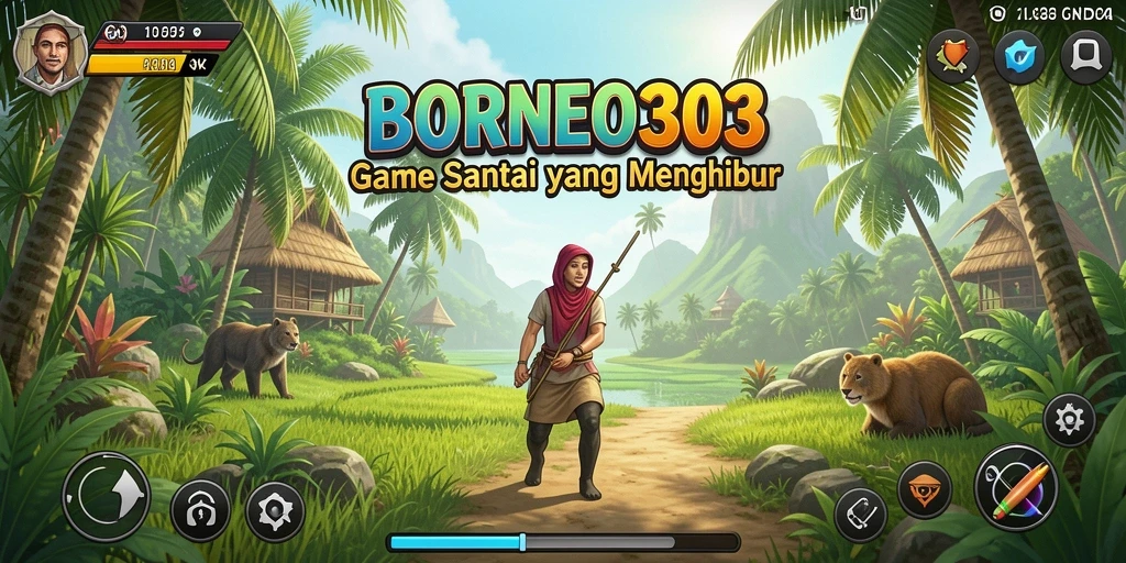 Screenshot utama BORNEO303 menampilkan gameplay santai yang seru.