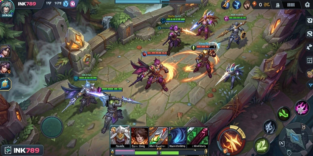 Screenshot gameplay INK789 yang menampilkan strategi tim dalam pertempuran.