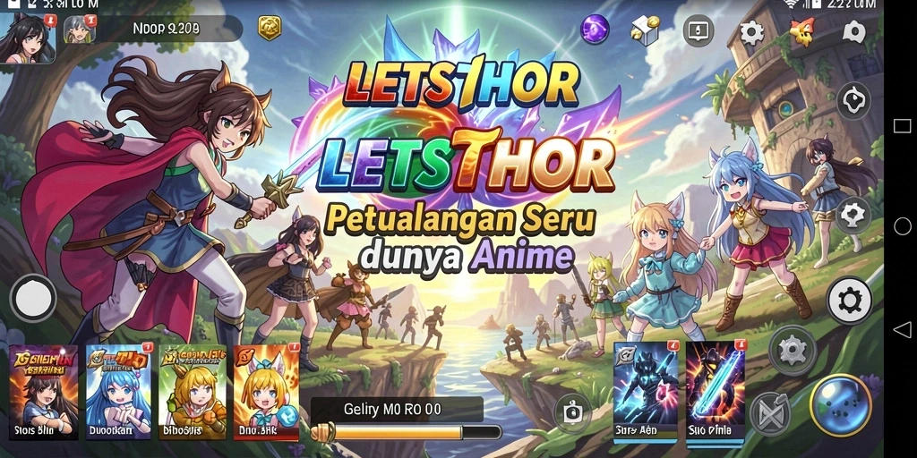 Tampilan gameplay seru di LETSTHOR dengan karakter anime yang menggemaskan.