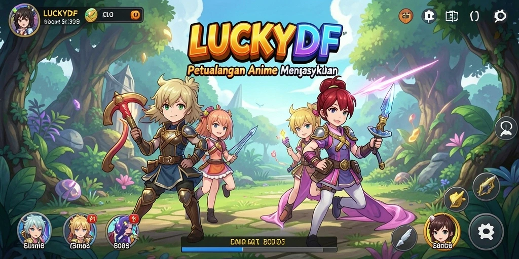 Tampilan gameplay seru dalam LUCKYDF dengan karakter anime yang menarik.