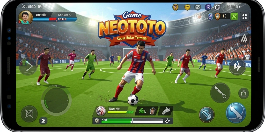 Tangkapan layar utama NEOTOTO yang menunjukkan aksi sepak bola yang seru.