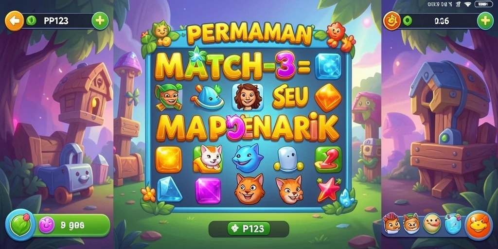 Tangkapan layar menunjukkan gameplay seru Match-3 di PP123.