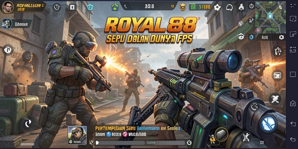 Screenshot utama ROYAL88 menampilkan aksi menembak yang mendebarkan dalam mode FPS.