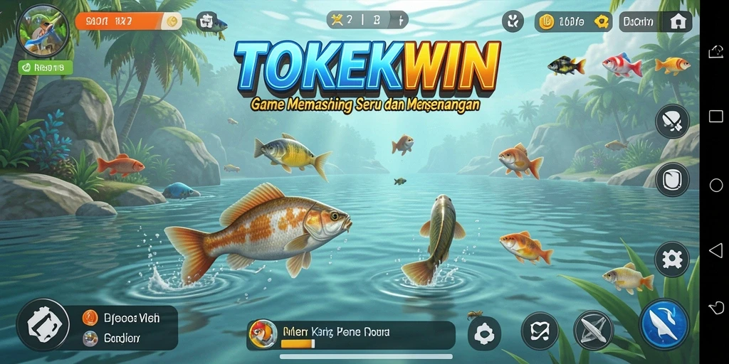 Tampilan gameplay TOKEKWIN yang menakjubkan dengan aktivitas memancing yang seru.